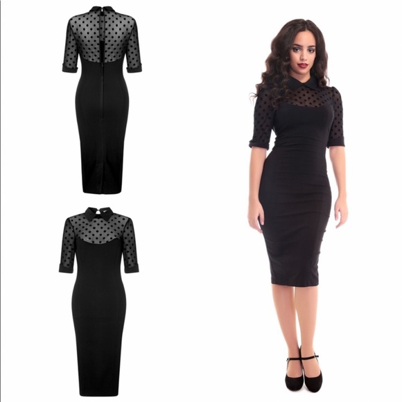Collectif Wednesday Wiggle Pencil Midi Mesh Polka Dot - Picture 2 of 9